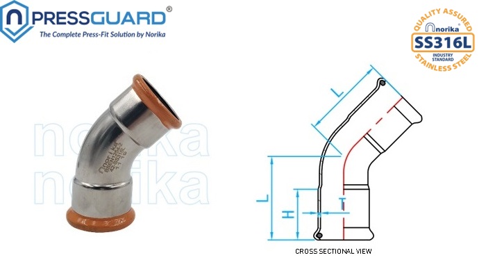Stainless Steel 316L Press Fit 45 Deg Elbow